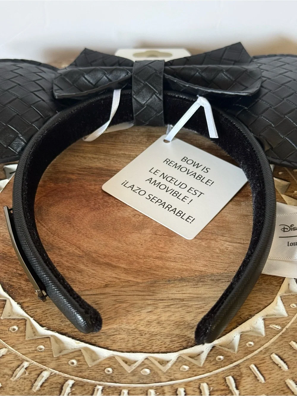 Disney Parks Loungefly Black Woven Ears Headband Removable Bow New